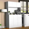 71" Tall White Kitchen Pantry Cabinet,Kitchen Pantry Storage Cabinet with Power Outlet,Freestanding Kitchen Hutch w/ countertop 1