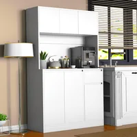71" Tall White Kitchen Pantry Cabinet,Kitchen Pantry Storage Cabinet with Power Outlet,Freestanding Kitchen Hutch w/ countertop 1