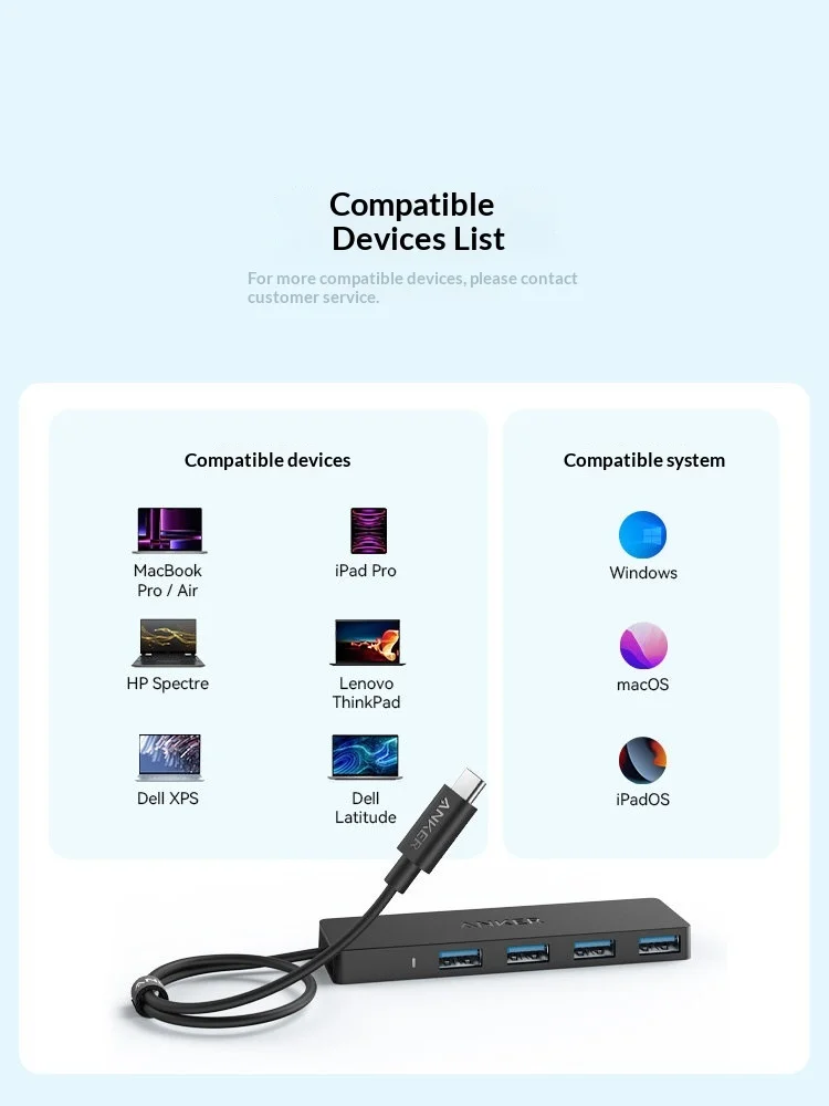 Ultra-Slim Portable USB-C Hub with High-Speed Data Transfer – 4-in-1 Multi-Port Adapter