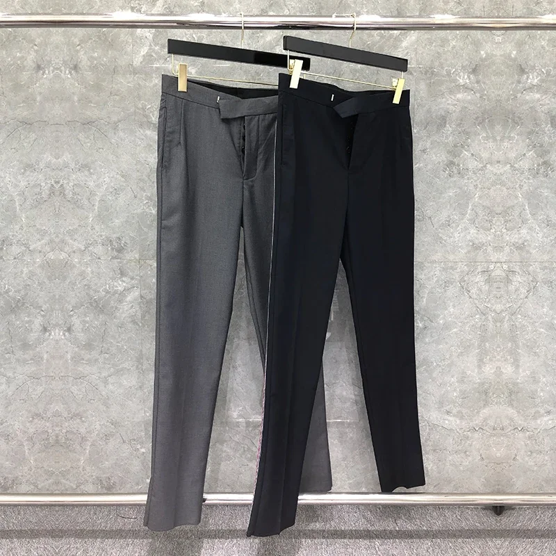 

TB Men's Suit Pants Spring Autunm Fashion Brand Trousers for Men Engineered Striped Side Seam Solid Twill Skinny Formal TB Pants