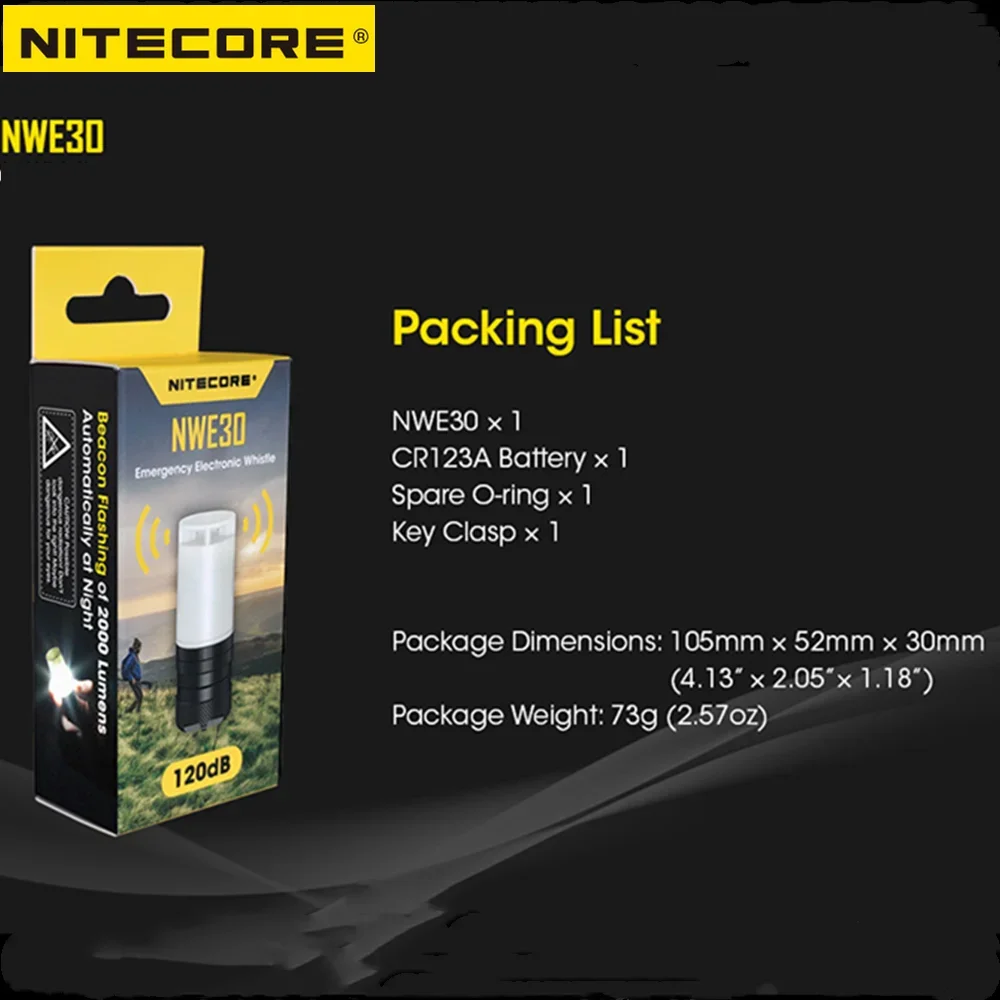 NITECORE 비상 전자 휘슬 스마트 센서 비콘 깜박이 360 ° 비콘 랜턴, 배터리 포함, 120dB 2000 루멘, NWE30