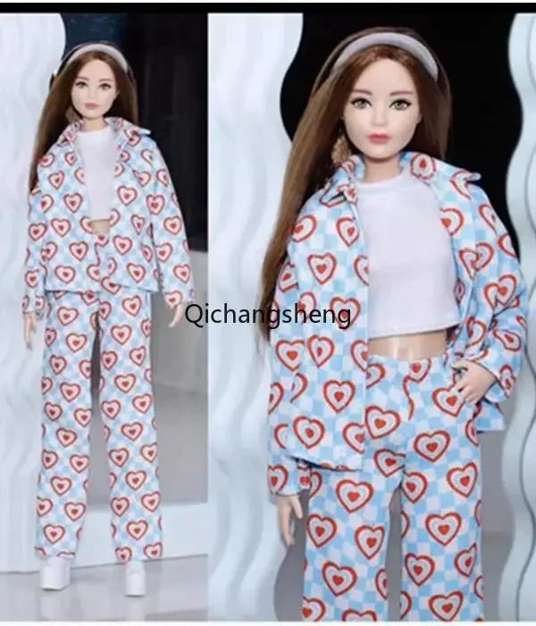 Fashion Blue 1/6 Doll Outfits Set For Barbie Clothes Coat Tank Pants For Barbie Clothing Top Trousers 11.5