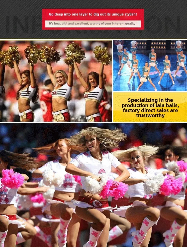 Description Picture 4 of item1Pc Cheerleading Pom Poms for Kids Adults Non-Fading Metallic Streamer Pompoms Cheerleader Hand Flowers Dancing Team Sports