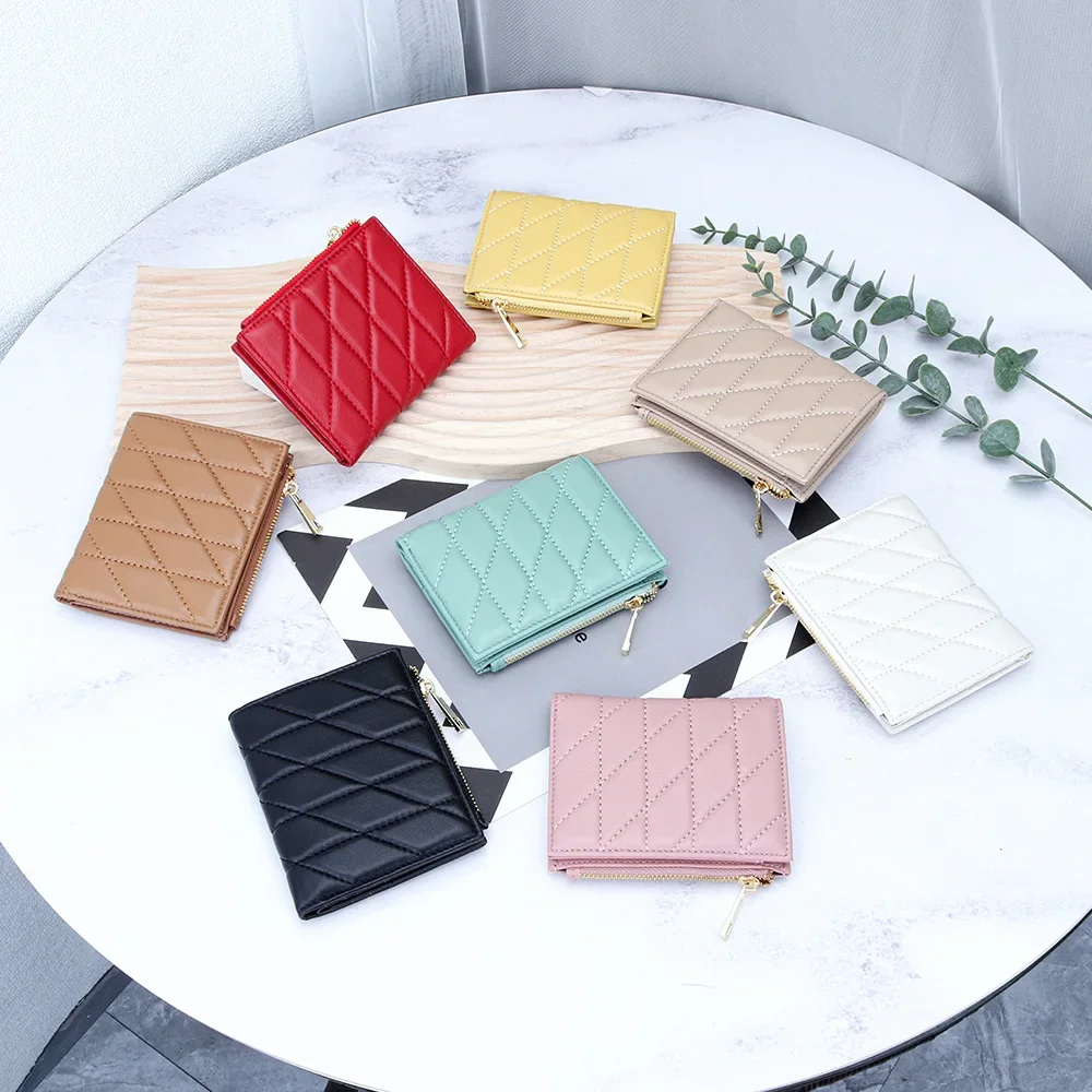 Small Wallet for Women Slim Bifold Leather Credit Card Holder Wallets Zipper Pocket Coin Purse New Genuine Leather Woman Wallet