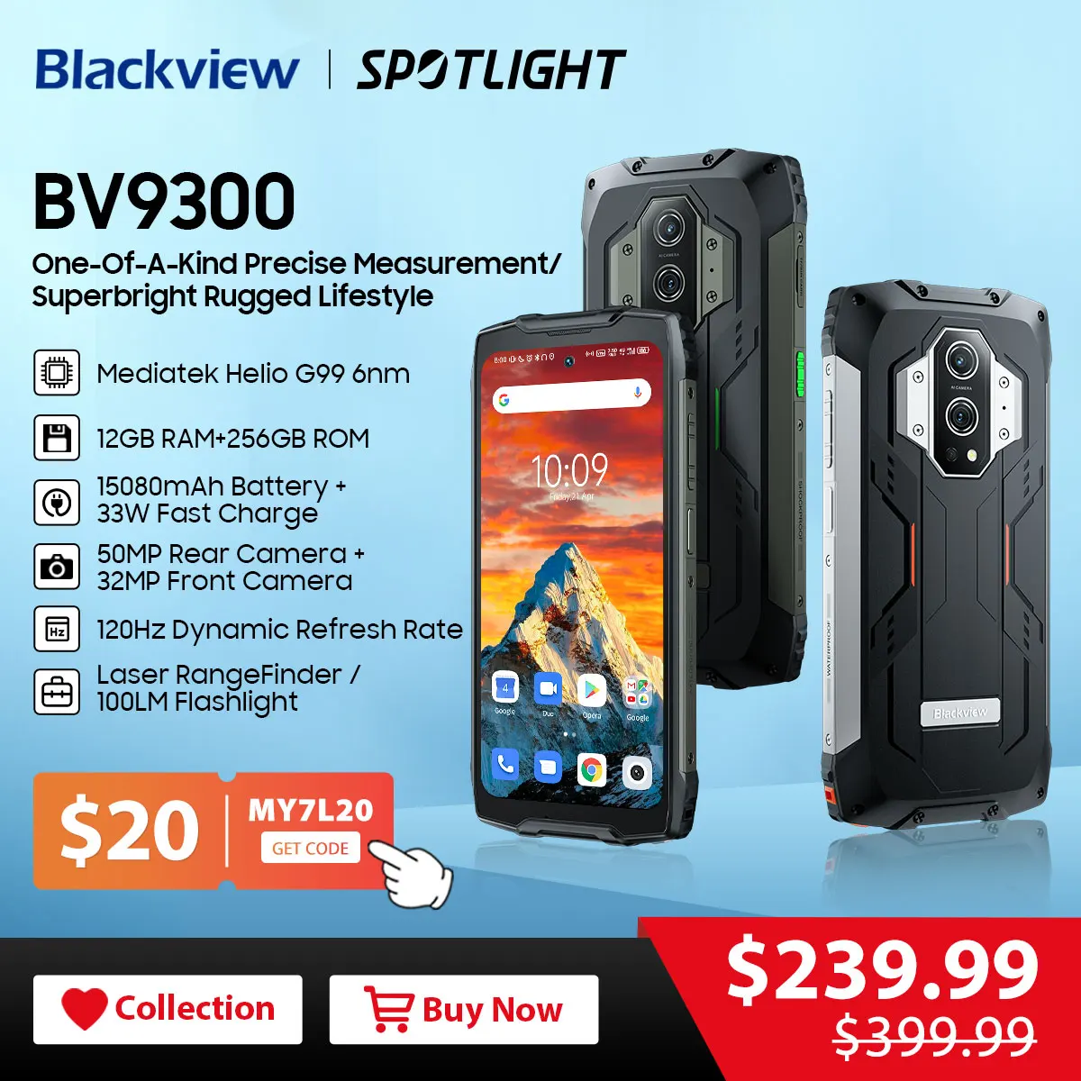[NEW]Blackview BV9300 Rugged Phone G99 120Hz Cellphone 12GB 256GB Smartphone 15080mAh Laser Measure Mobile Phones Global Version - 