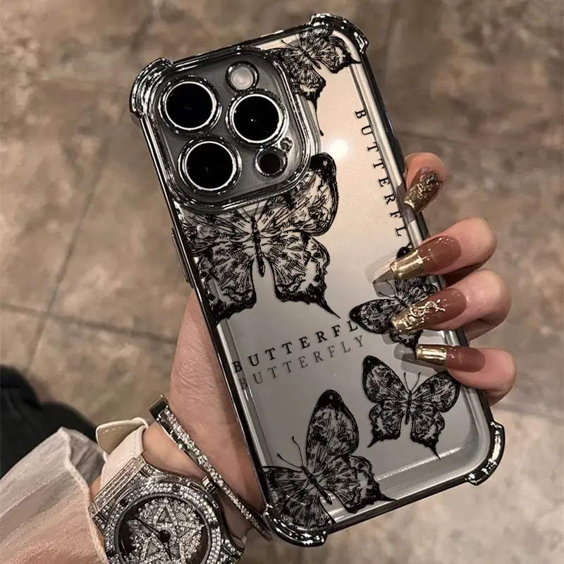 Elegant Butterfly Black Purple Plating Anti-Fall Phone Case