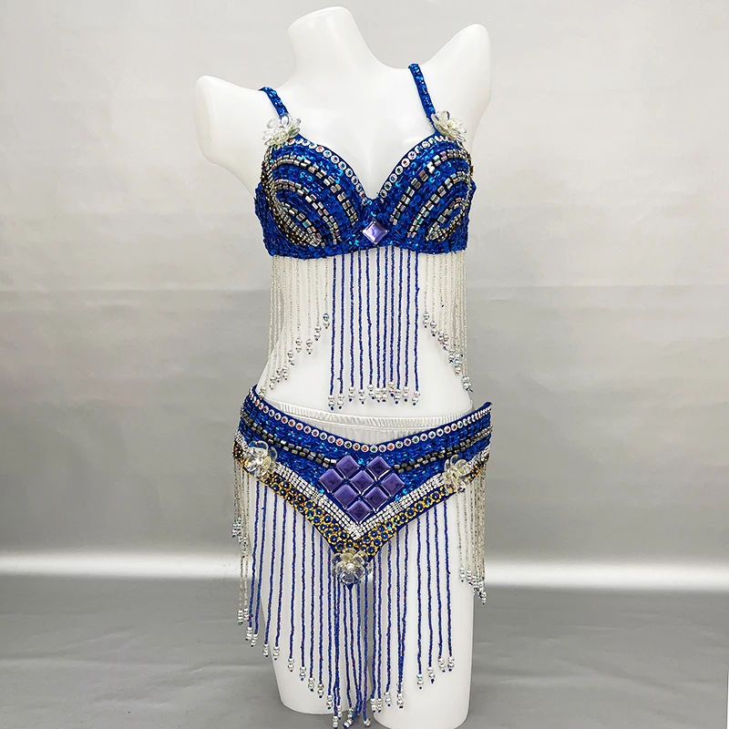 Wholesale New Sequins Beaded Belly Dance Costume Bra+Belt Set Women