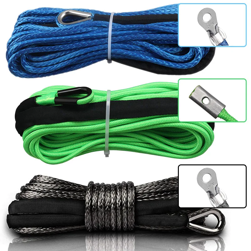 Car Towing Winch Rope Kits 1/4'' x50 ft Synthetic Winch Rope Safety Pull Strap for Offroad Vehicle ATV UTV