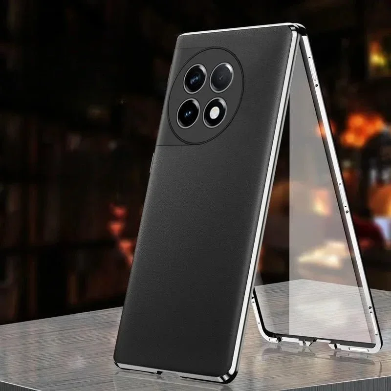 Premium 360 Full Protection Leather & Glass Case with Dual-Sided Bumper Cover