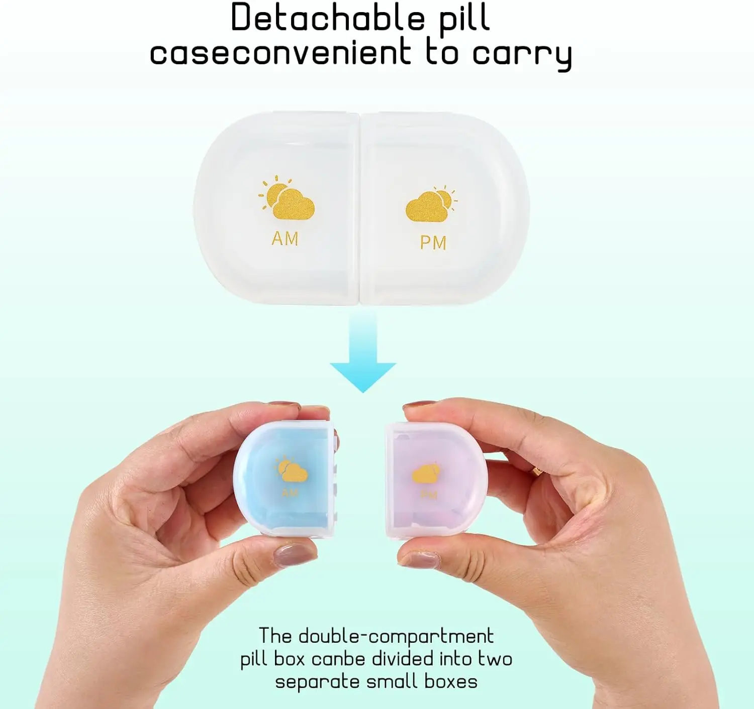 AM/PM Pill Organizer 2 Times a Day Travel Pill Box 3 Day Convenient to Carry Pill Box Case with Detachable Day Night Compartment