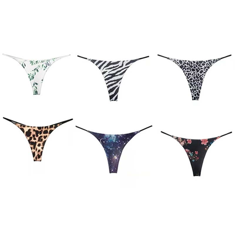 

Women Sexy Low Rise G-String Thongs Leaves Leopard Printed Seamless Underwear Temptation T-Back Panties Thin Strap