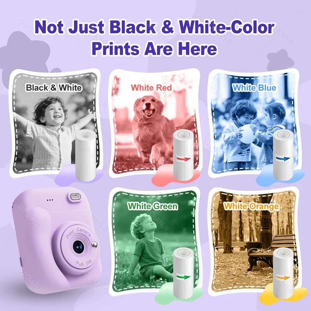 Thermal Printer Kids Instant Printing Camera 5 Color Printing Camera 1080P HD Camera Print Photo Video Games Music Children Gift