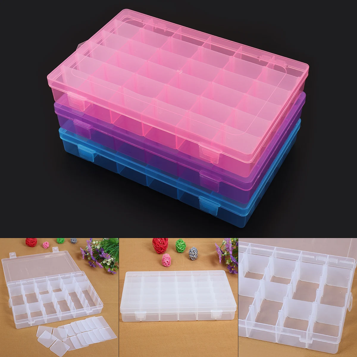 

3 Colors 36 Grid PP Multipurpose Organizer Container Storage Box Fit for Household Daily / Cosmetic / Jewelry / Tool Parts