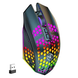 Ergonomic Wireless Gaming Mouse with RGB Lighting and Honeycomb Shell (Black)