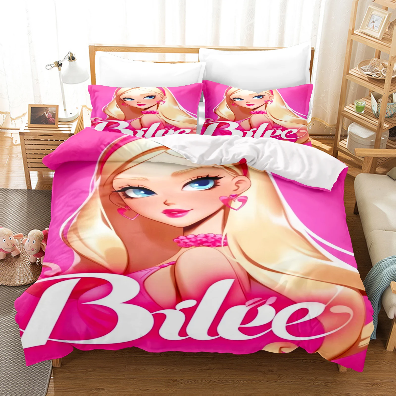 

Barbie Anime Home Decor Duvet Cover Set Bedding 3-Piece Set 1 Quilt Cover Covers Twin Cute Printed Cartoon