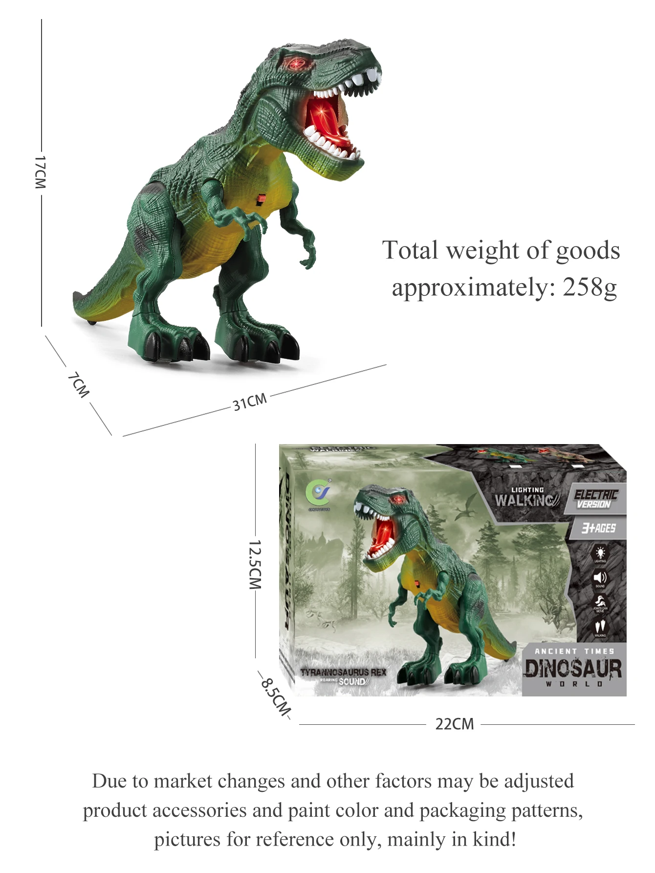 Dinosaur Toys Kids 3+ Electric Audiovisual Dinosaur Model Electronic Walking Robot Toy Not Include Battery