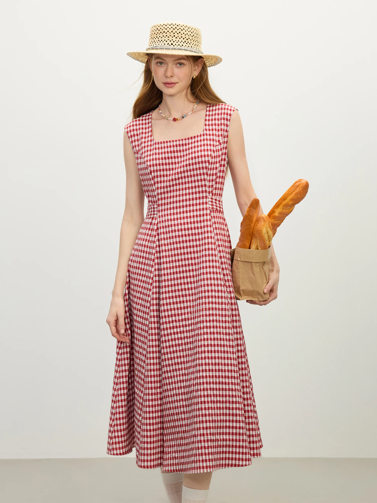 white christmas dresses Boswell Tartan Plaid Yanis Button Up Midi Dress Curve RED-MULTI / 2X by Sugarlips main image 1