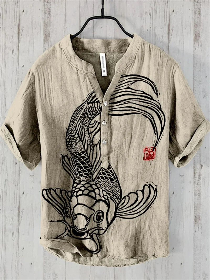 Popular European and American wave short-sleeved men's shirts, stand-up collar shirts, Hawaiian shirts, men's vacation shirts 4