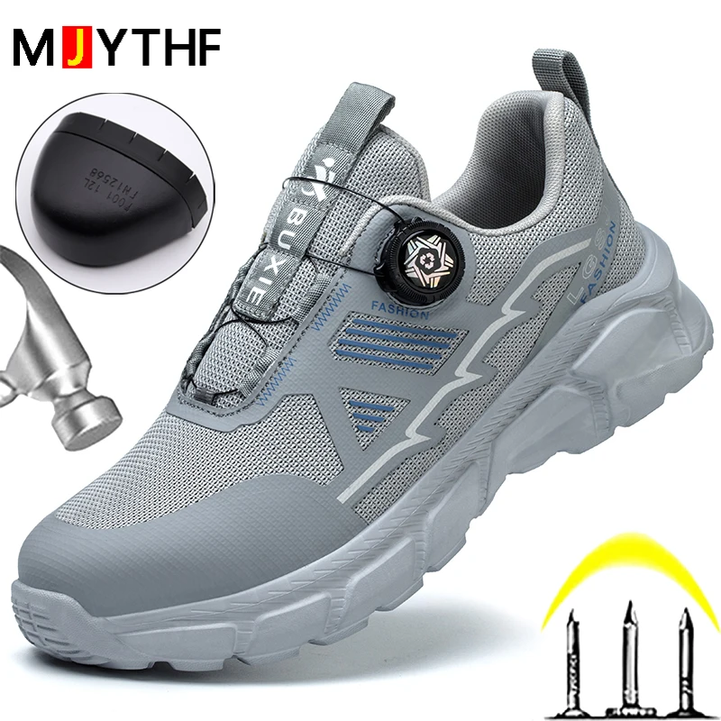 Rotating Button Men Shoes Security Sneakers Steel Toe Shoes Puncture-Proof work Anti-smash Sport Safety Protective