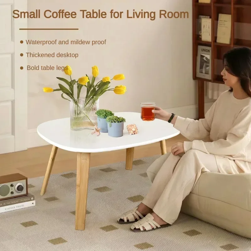 Oval Coffee Table for Living Room, Modern Wood End Table Small Bamboo Bedside Table, Modern Minimalist Side Home Furniture