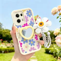 Cartoon Flower Phone Case Set with Lanyard and Craft Embellishments for OPPO Reno12 FS 5G (WHITE)
