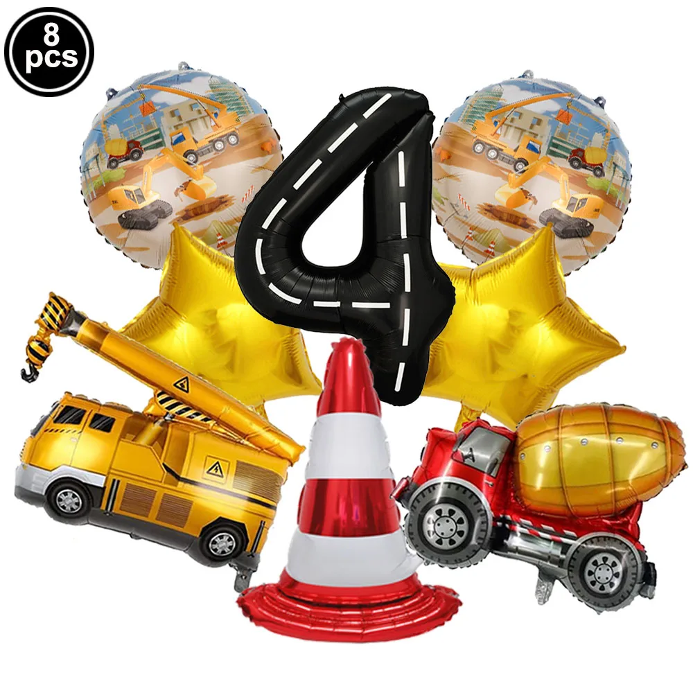 Construction Vehicle Foil Balloons Set for Boys Birthday Party Decorations