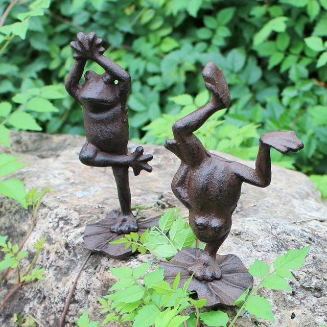 Set Of 4 Cast Iron Frogs Garden Lawn Statue Metal Crafts Brown