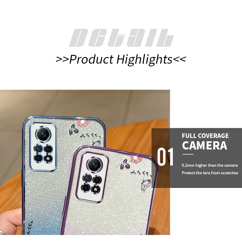 Glitter Butterfly Flower Phone Case For Xiaomi Redmi Gradient_voghion.com