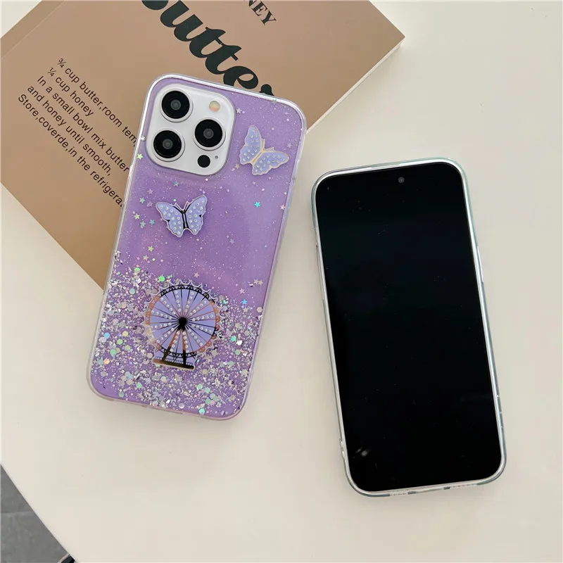 Glitter ruota panoramica Farfalla custodie per smartphone per OPPO A53 2020 A9 A5 A15 A16 A17 A8 A31 A92S A72 A74 A94 A54 4G_voghion.com