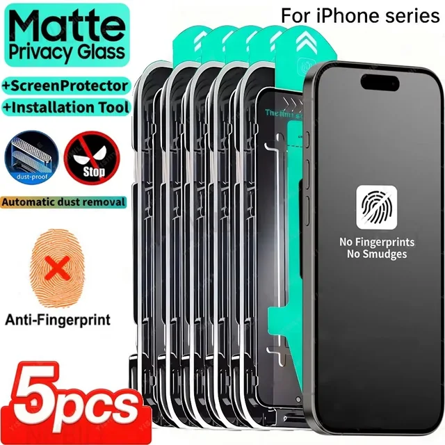1-5Pcs Matte Privacy Tempered Glass Screen Protector For iPhone 17 16 Pro Max Air 16e 15 14 Plus 13 11 12 XS XR Dust Free Instal 1