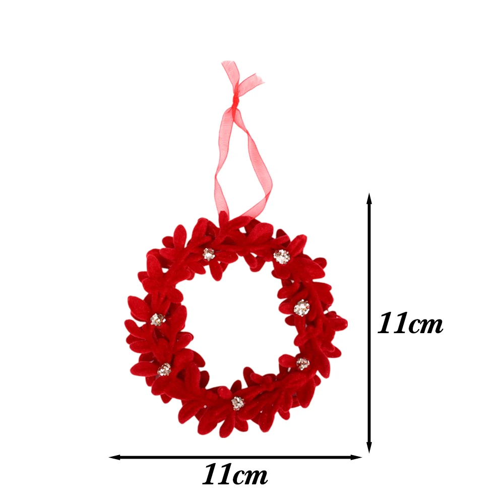thumbnail image 1 of 1-3PCS Christmas Red Flocking Hanging Pendant Plastic Ribbon Wreath DIY Crafts Ornament Home Party Xmas Tree Decoration Supplies, 1 of 5