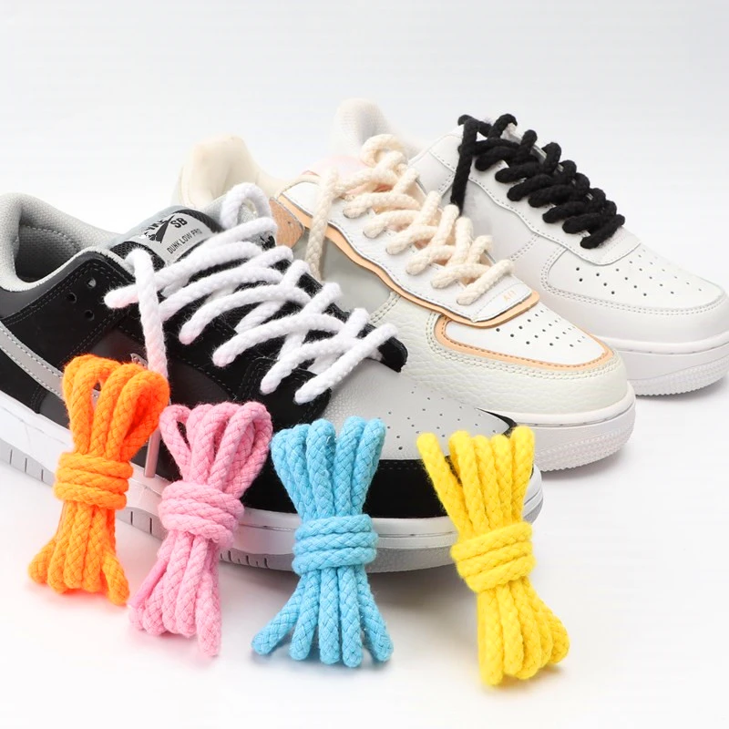 1Pair 8mm Bold Round Shoelaces Quality Linen Cotton Sneakers Laces for shoes AF1 100/120/140/160/180CM Shoestrings