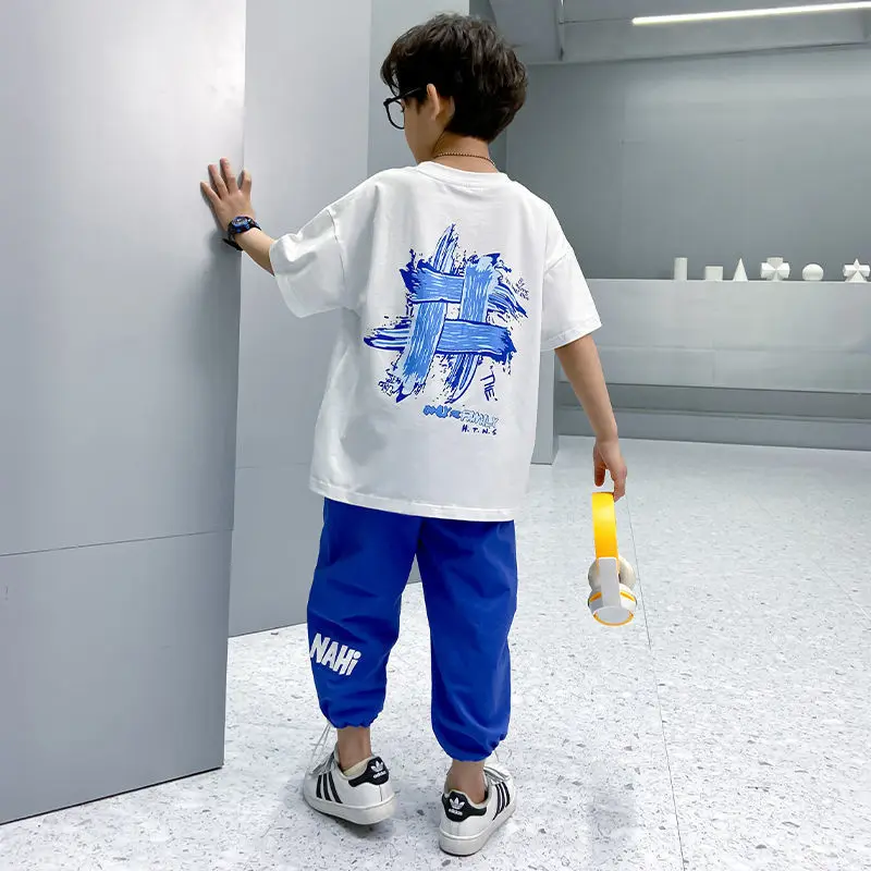 

Boys summer boys quick-drying suit tide sport2022 new medium and large children's T-shirt handsome 4-14 years old two-piece set