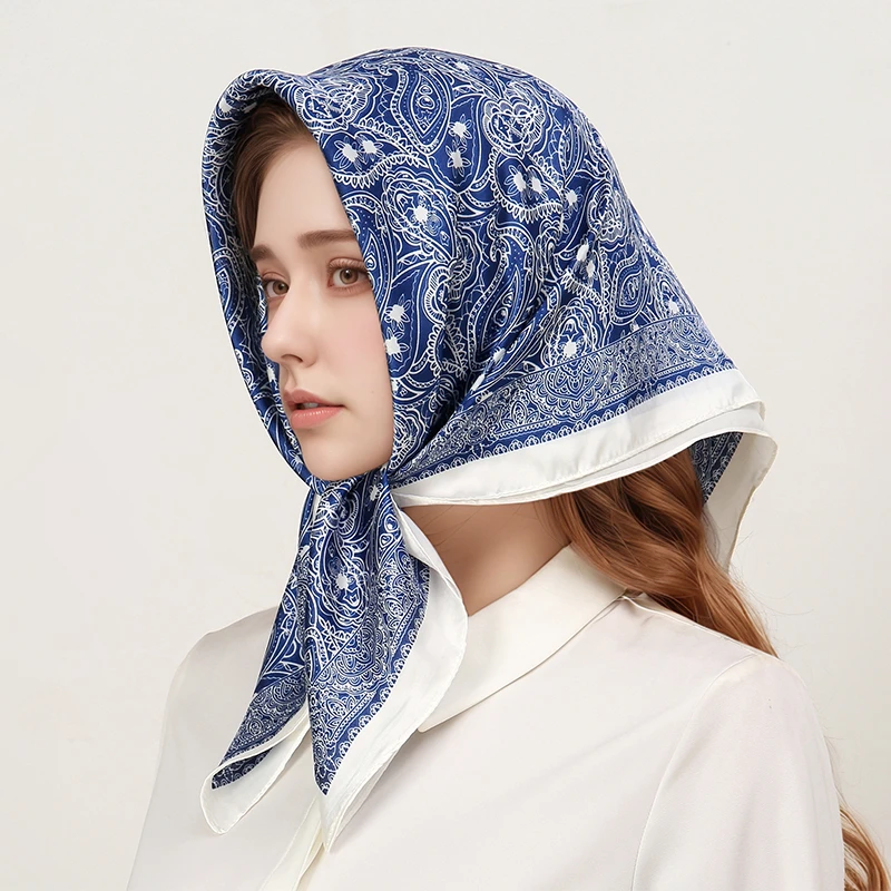 70x70cm Seidenschal für Frauen Floral Bedruckter Quadratischer Schal Muslimischer Hijab Büro Damen Halstuch Haarbandana Geschenk Schalldämpfer Foulard – Detail 9