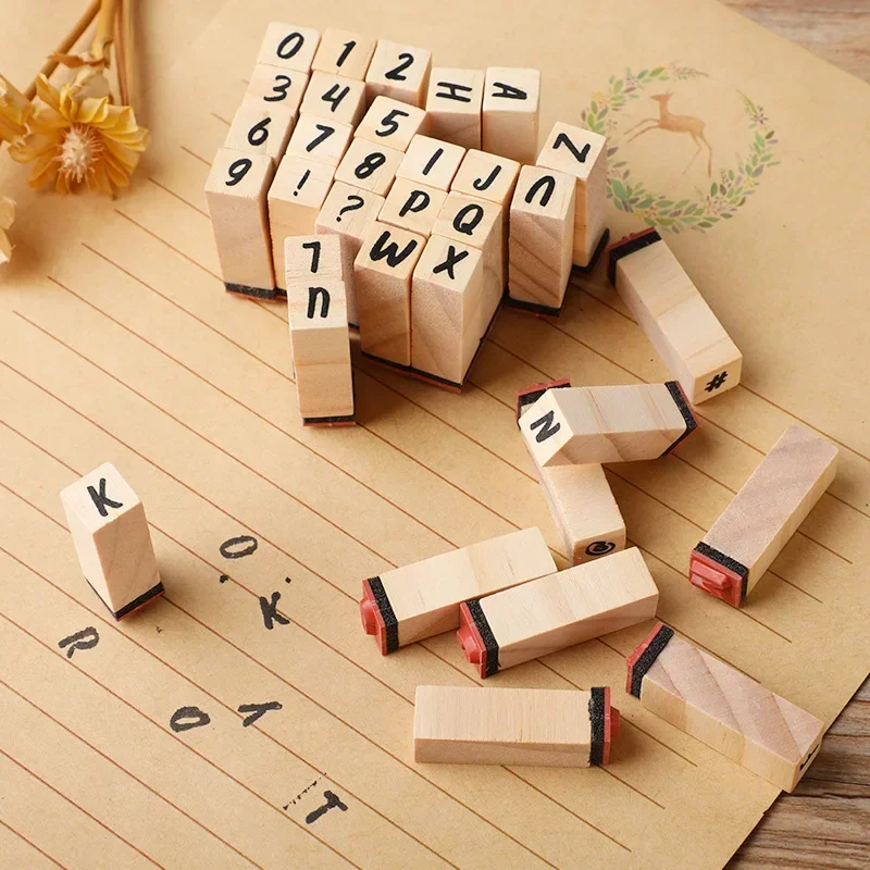 40 Pcs Alphabet Stamps Vintage Wooden Rubber Letter Number Symbol Stamp Set with Black Ink Pad for Card Making Planner Scrapbook alphabet stamps,wooden stamps,decorative stamps