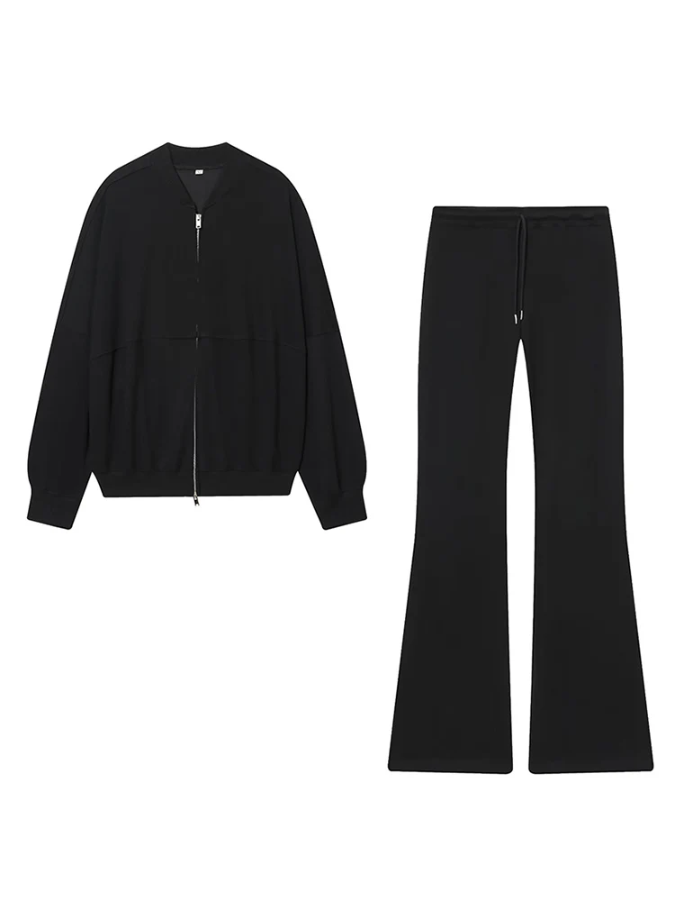 New Women's Zip Up Bomber Jacket and Drawstring Flared Pants Suit Fashion Casual Cozy Daily Sporty Simple Style Sets Autumn