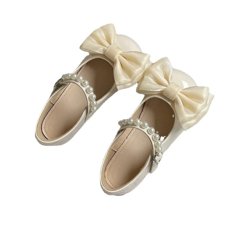 2-10Years Old Kids Leather Shoes Red Black Beige Fashion Bows Girls Princess Shoes for Wedding Party Dance Children Single Shoes