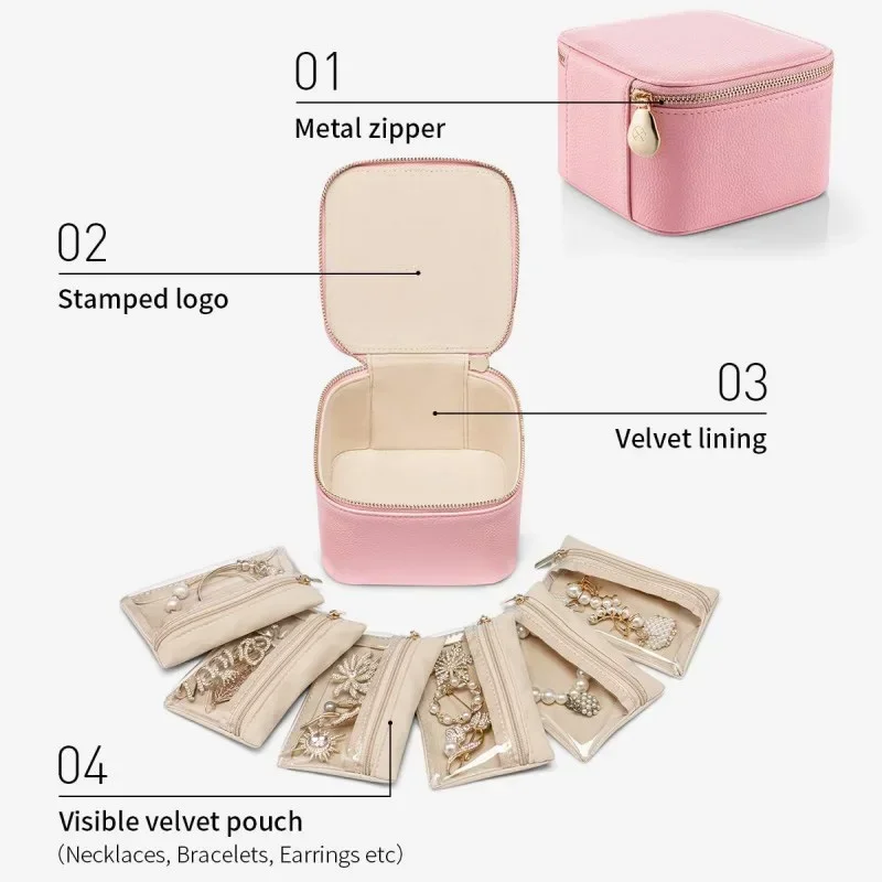 

Portable Mini Jewellery Organiser Jewelry Storage Box with Sorting Bag Travel Storage Jewellery Box Leather Storage