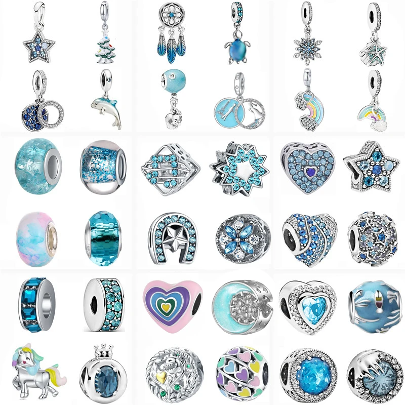 

New Sky Blue Heart Stars Musical Notes Sparkling Zirconia Beads Fit Original Pandora Bracelets Bangle For Women Fine DIY Jewelry