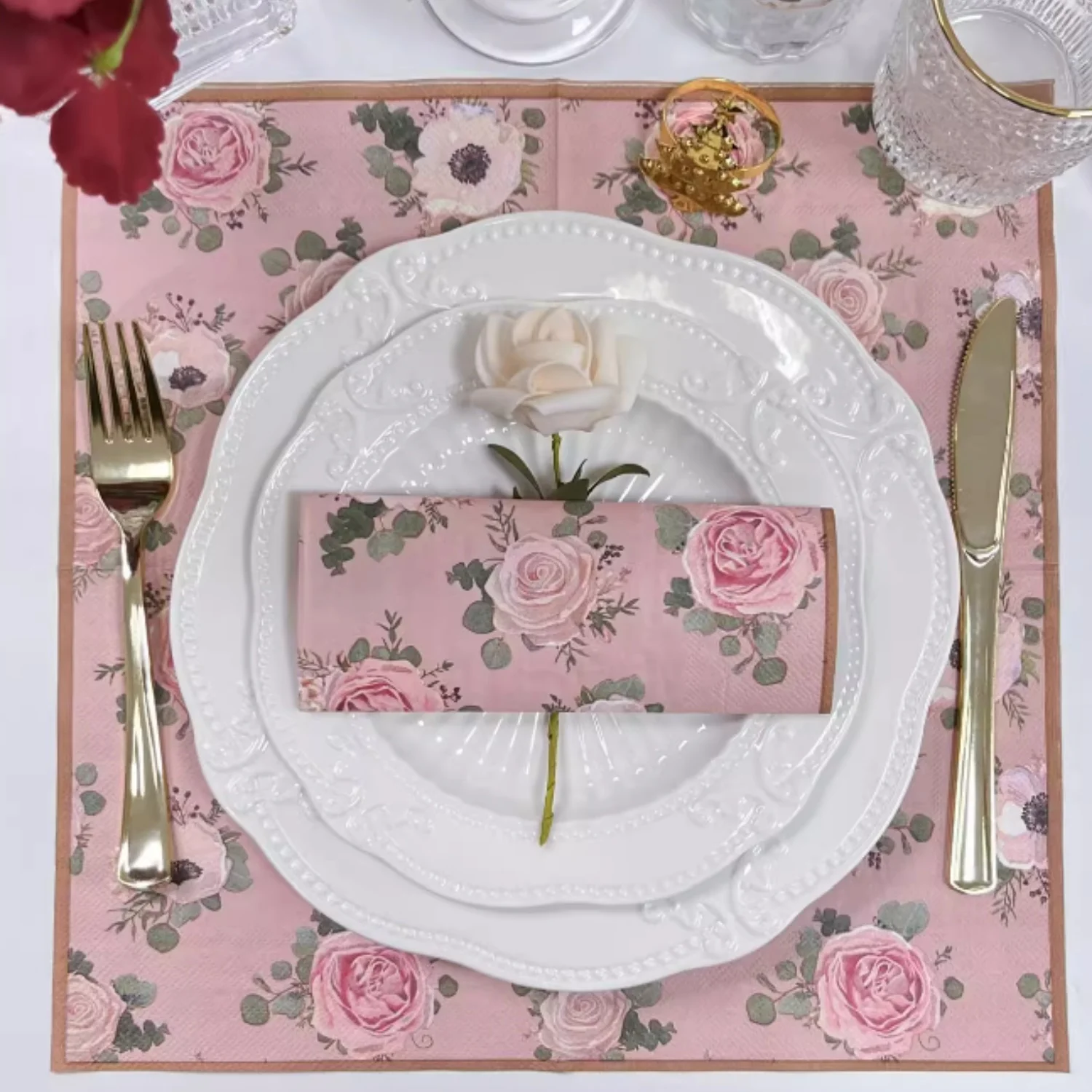 Floral Cocktail Beverage Napkins Disposable Paper Spring Flowers Dessert Napkin for Wedding Holiday Birthday Party Supply 40/80 disposable tableware paper napkins