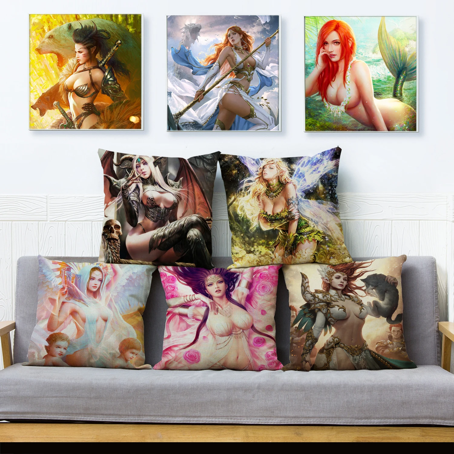 

European Mythology Pillow Case Decor Cartoon Super Sexy Beautiful Girl Cushion Cover for Sofa Car Polyester Pillowcase 45x45cm