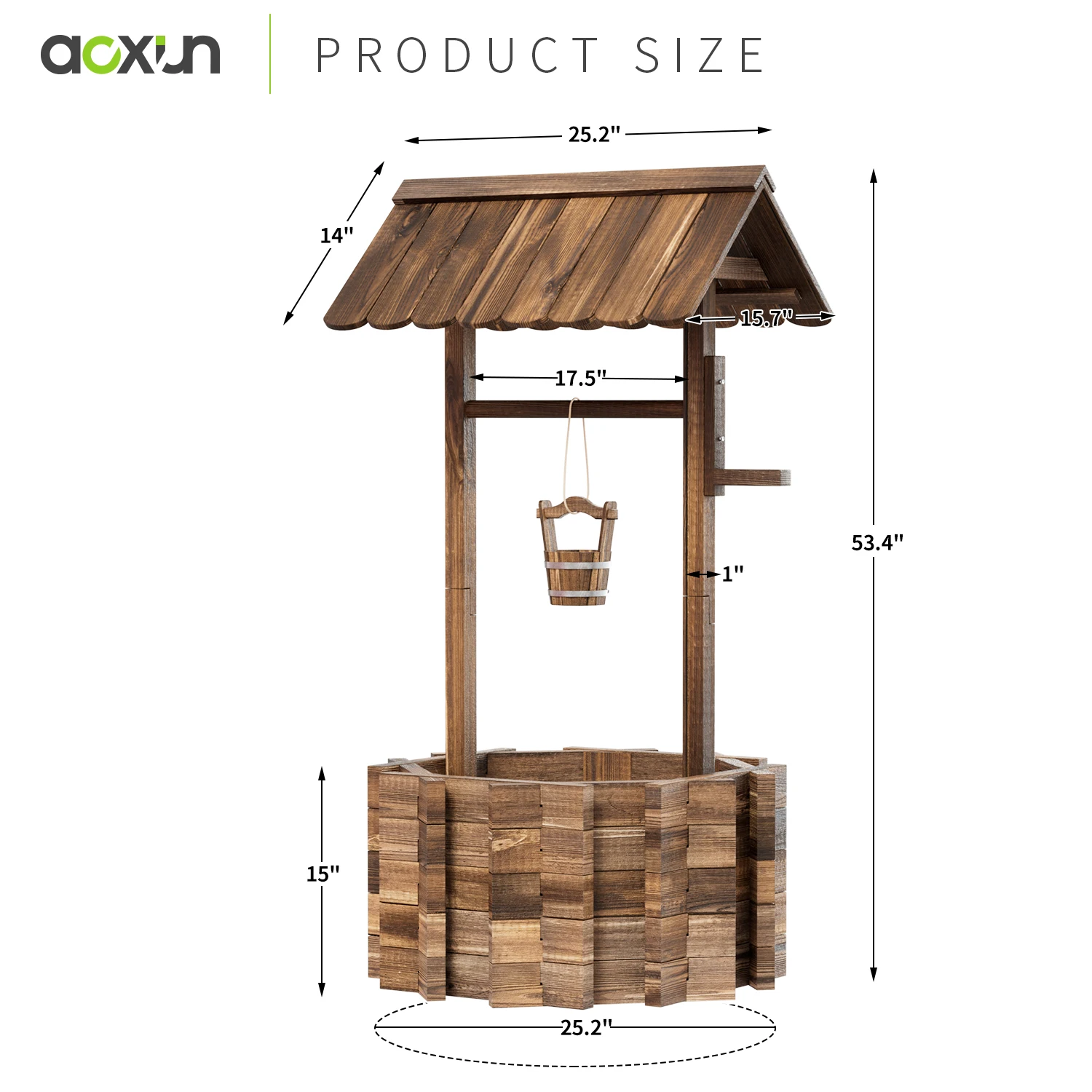Aoxun Wooden Wishing Well Planter with Hanging Bucket for Flower and Plants, Planter Indoor/Outdoor, Home Decor for Patio Garden