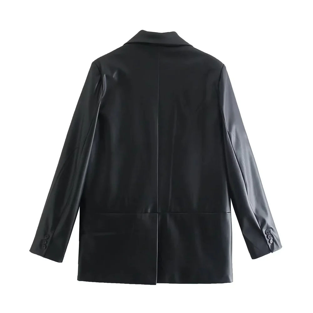 PB&ZA 2023 Autumn/Winter New Unisex Fashion Versatile Commuter Loose fitting PU Faux Leather Suit Coat Leather Coat 2