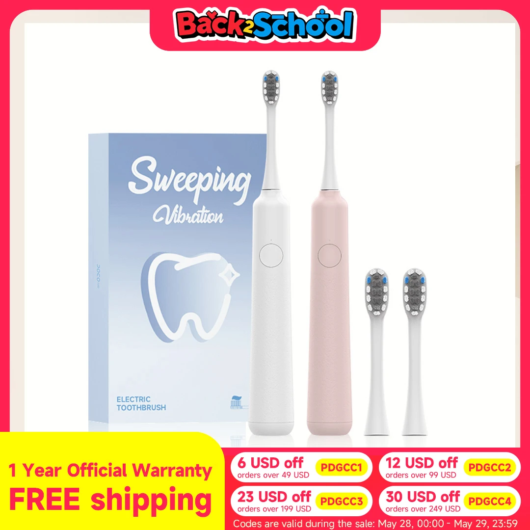 DOCOLAB Electric Toothbrush Sonic Vibration Brush 3-gear Mode USB Charging IPX7 Waterproof Personal care appliances