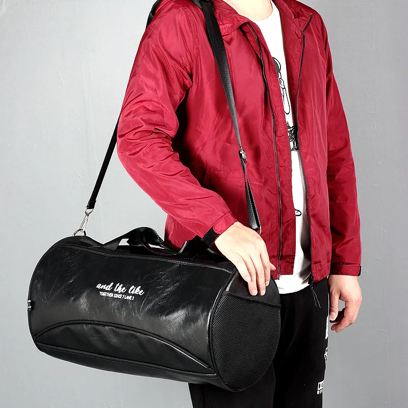 Luxury Soft Leather Men Travel Bag Sport Fitness Gym Bag Weekend Luggage Hand Bag Fashion Shoulder Duffel Bag With Shoes Packet