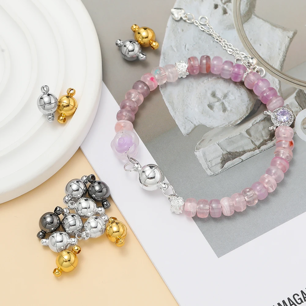 10pair 6/8/10mm round magnetic connectors clasps magnet charms end cap for DIY jewelry making couple bracelet necklace