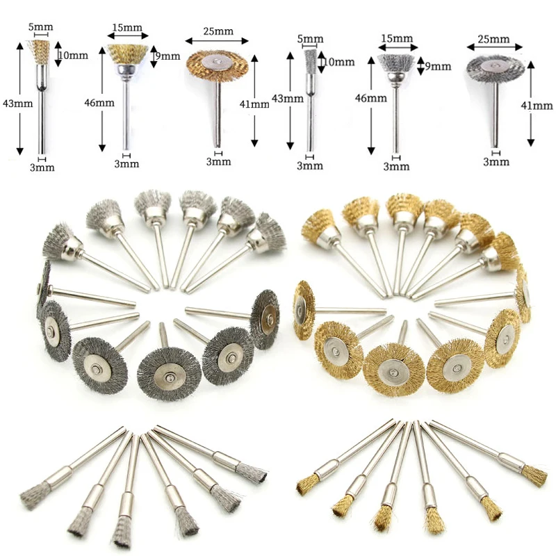 36/45PCS Brass Brush Set Steel Wire Wheels Brushes Drill Rotary Tools Polishing Dremel Rotary Tools Metal Rust Removal Brush Kit