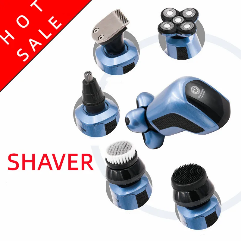 New electric shaver five-head razor bald hair clipper lithium battery multi-functional washing beard knife