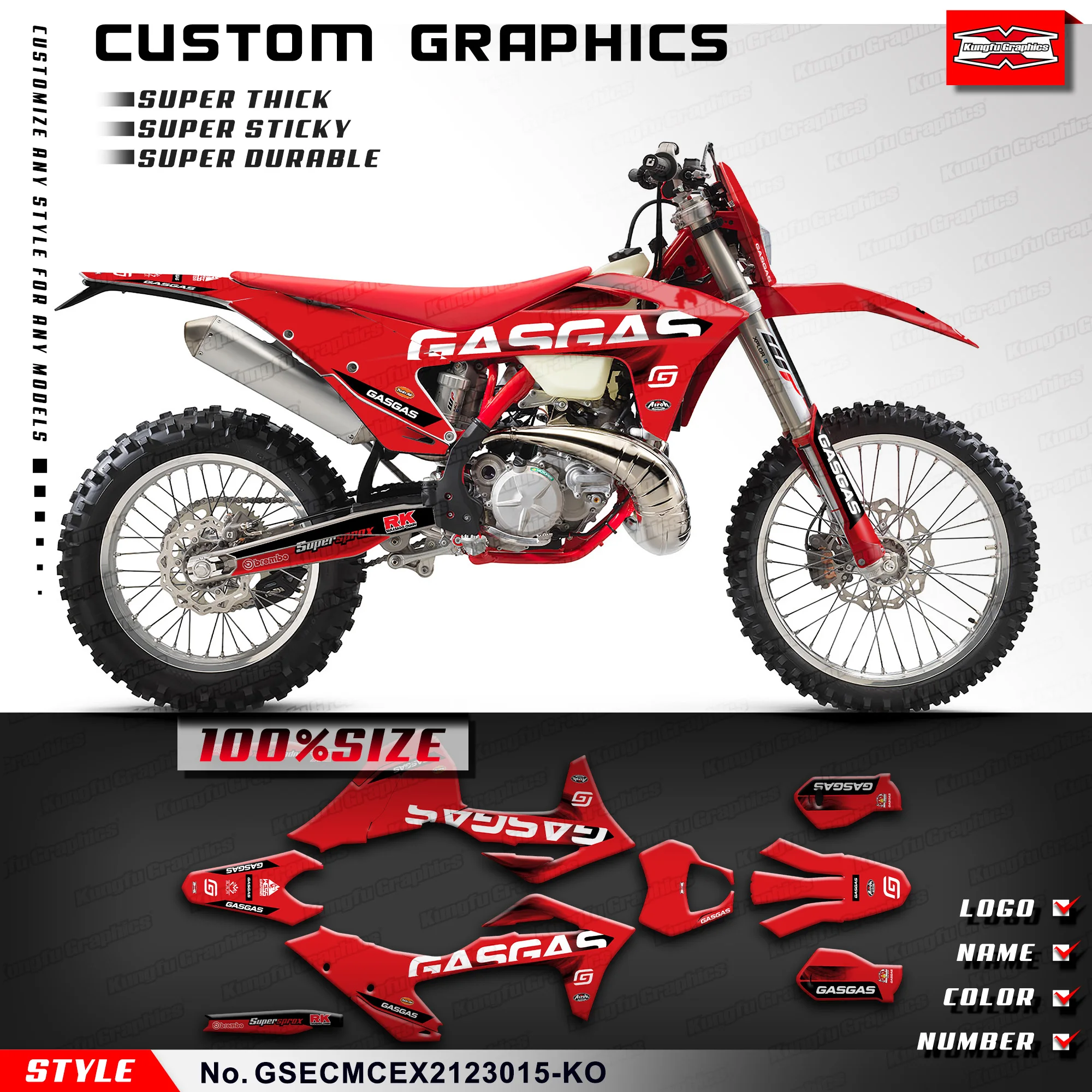 KUNGFU GRAPHICS Aftermarket Sticker Kit Vinyl Deco for Gas Gas EC 250 300 250F 300F MC 125F 250F 450F EX250 EX300 2021 2022 2023