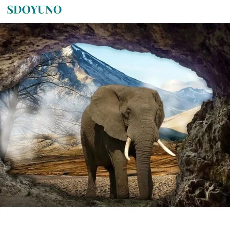 

SDOYUNO 5D Diamond Mosaic Elephant Picture Rhinestones Diamond Painting Full Square Drill Embroidery Animal Home Decor Artwork